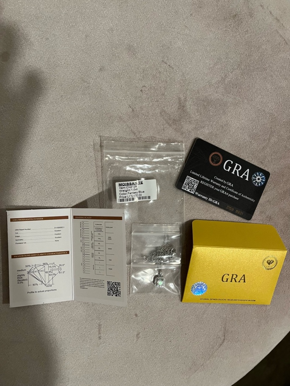 Moissanite Fantasy Blue Pendant Necklace - Sterling chain - Picture 3 of 7